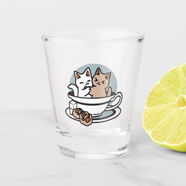 Tea Time Meow Time - Cute Cat and Tea Design Shot Glass (Front)