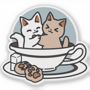 Tea Time Meow Time - Cute Cat and Tea Design Sticker