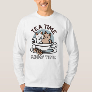 Tea Time Meow Time - Cute Cat and Tea Design T-Shirt