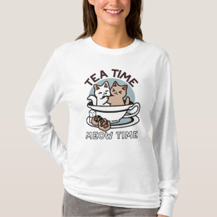 Tea Time Meow Time - Cute Cat and Tea Design T-Shirt