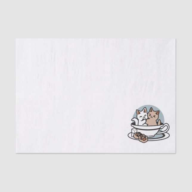 Tea Time Meow Time - Cute Cat and Tea Design Tissue Paper (Front)
