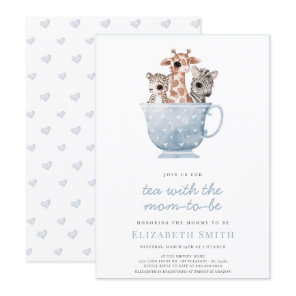 Tea Time Party Baby Animals Blue Boy Baby Shower Invitation