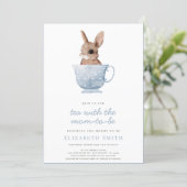 Tea Time Party Cute Bunny Blue Boy Baby Shower Invitation (Standing Front)