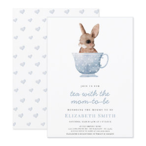 Tea Time Party Cute Bunny Blue Boy Baby Shower Invitation