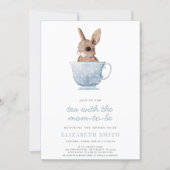 Tea Time Party Cute Bunny Blue Boy Baby Shower Invitation (Front)