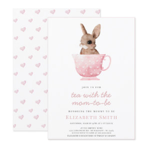 Tea Time Party Cute Bunny Pink Girl Baby Shower Invitation