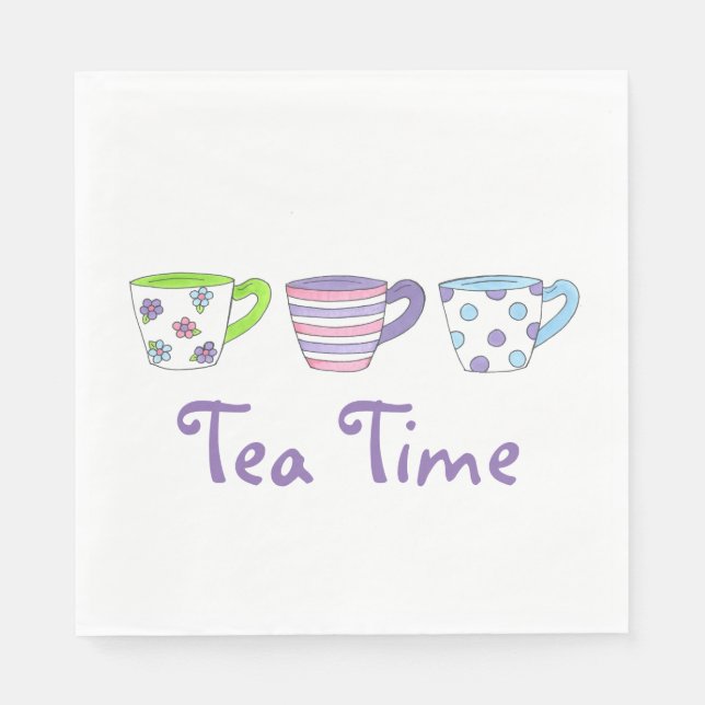 Tea Time Pastel Teacups Cups Afternoon Teaparty Napkins (Front)