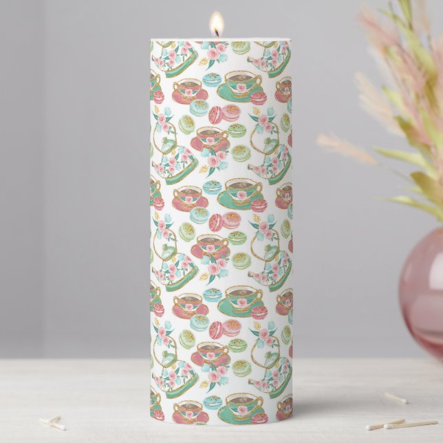 Tea Time Pattern Pillar Candle (In Situ)