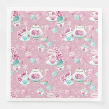 Tea Time Pink/turquoise Paper Dinner Napkins by JLBIMAGES at Zazzle