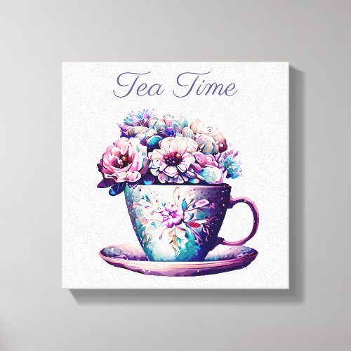 Tea Time  Pretty Vintage Tea Cup full of Flowers Canvas Print