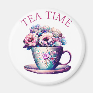 Tea Time Pretty Vintage Tea Cup full of Flowers Magnet
