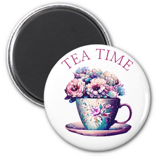 Tea Time  Pretty Vintage Tea Cup full of Flowers Magnet