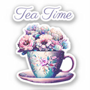 Tea Time   Pretty Vintage Tea Cup full of Flowers Sticker