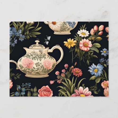 Tea Time quaint vintage pattern Postcard