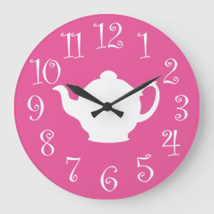 Tea Time Retro Clock Pink and White