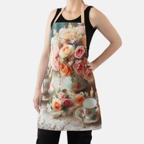 Tea Time Rose floral All_Over Print Apron