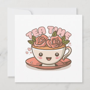 Tea Time Rose Tea Kawaii Invitation