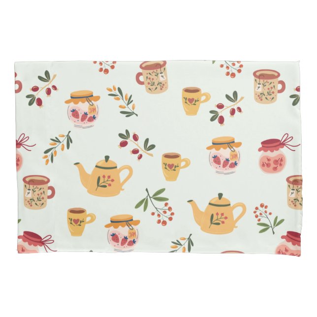 Tea Time Seamless Pattern Pillow Case (Front)