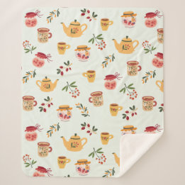 Tea Time Seamless Pattern Sherpa Blanket