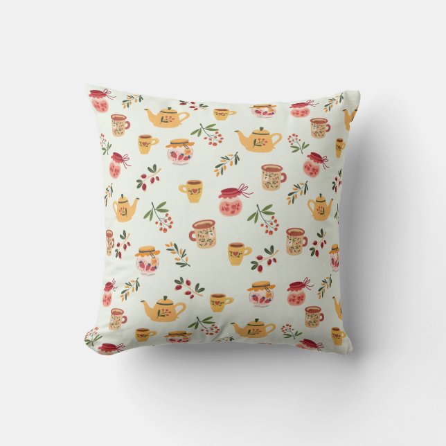 Tea Time Seamless Pattern Throw Pillow (Front)