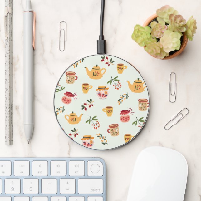 Tea Time Seamless Pattern Wireless Charger (Desk)