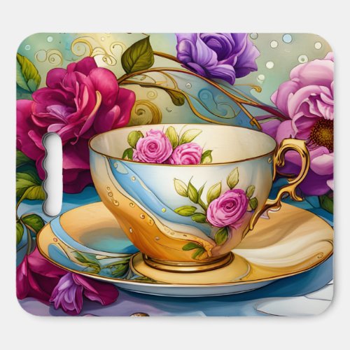 Tea Time _ Tea Cup Art  Seat Cushion