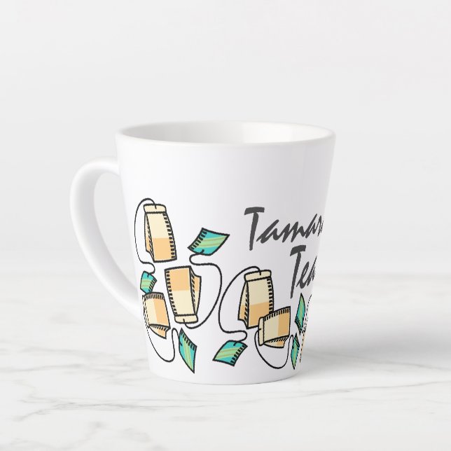Tea Time Teabags Customize your Name Latte Mug (Left Angle)