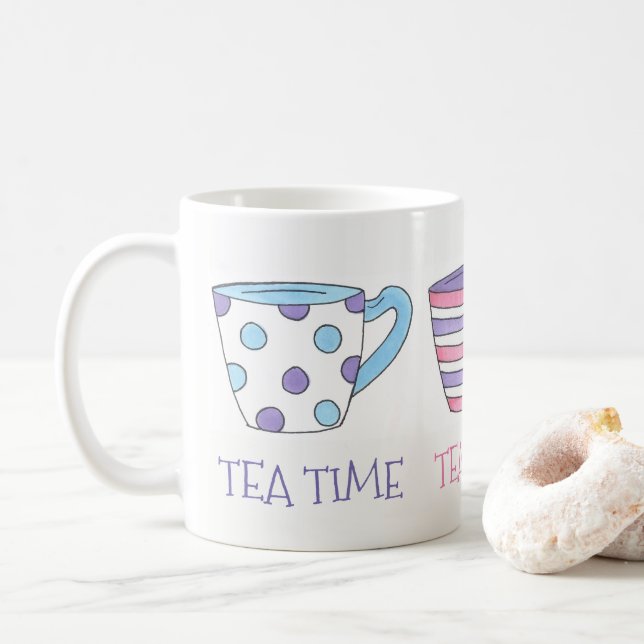 Tea Time Teacups Tea Party Pastel Coffee Mug (With Donut)