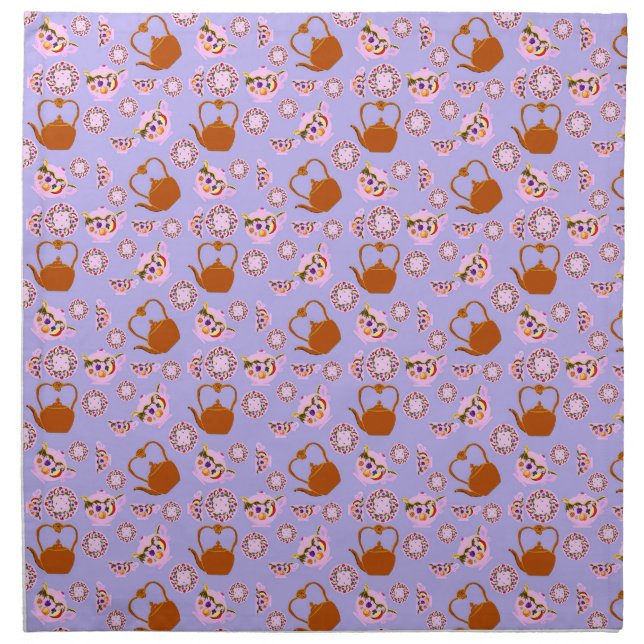 Tea Time Teapot Teacup Plate Copper Kettle pattern Cloth Napkin (Front)