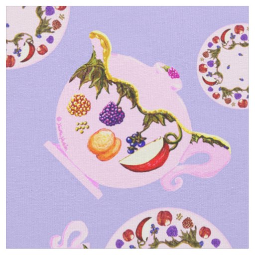 Tea Time Teapot Teacup Plate Copper Kettle pattern Fabric