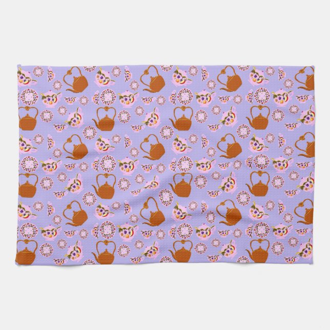 Tea Time Teapot Teacup Plate Copper Kettle pattern Kitchen Towel (Horizontal)