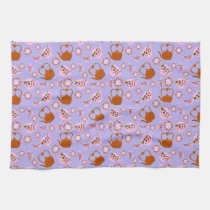 Tea time! Teapots Teacups Plate & Copper Teakettle Kitchen Towel
