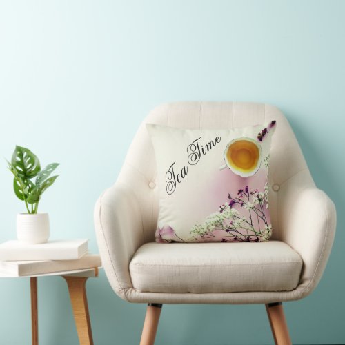 Tea time throw pillow