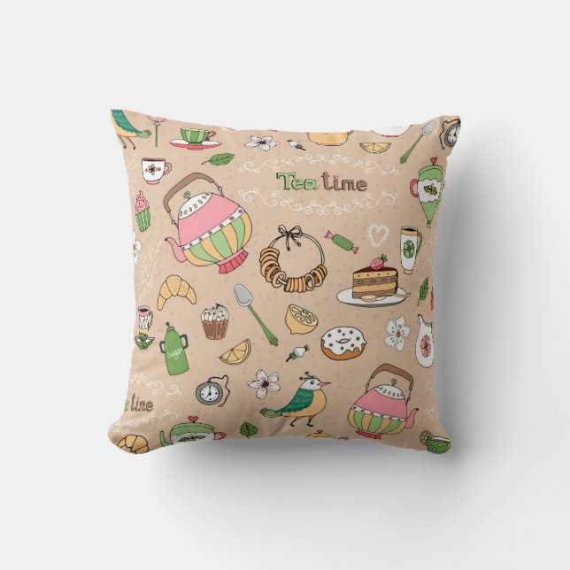 Tea Time Throw Pillow (Front)