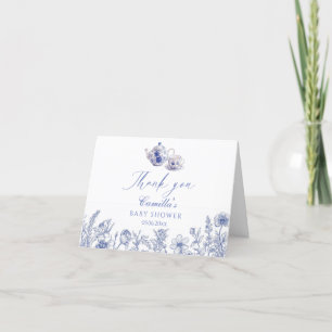 Tea Time Toile Themed Baby Shower Letterpress Thank You Card