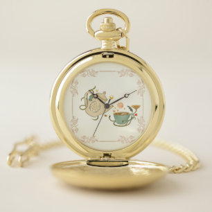Tea Time, Vintage Inspired Tea Illustration Pocket Watch