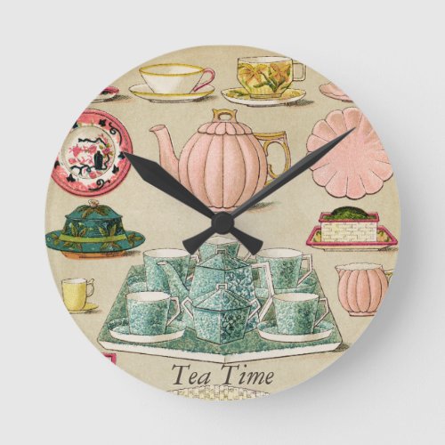 Tea Time Vintage Pastel Art Wall Clock