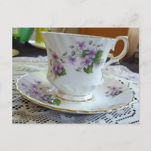 Tea Time _ Vintage Violets Tea Cup Postcard