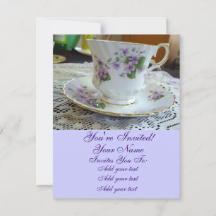 Tea Time-Vintage Violets Teacup Invitations