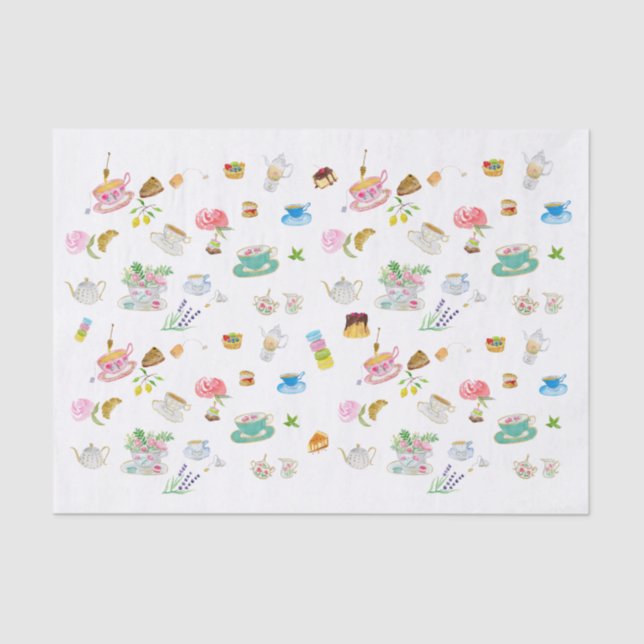 Tea Time Watercolor Pattern Tissue Paper (Front)