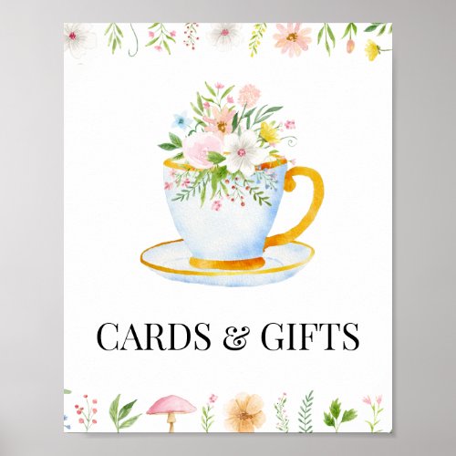 Tea Time Whimsical Wildflower Cards  Gifts Sign