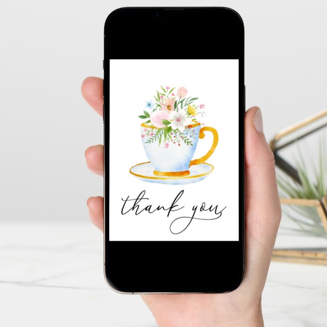 Tea Time Whimsical Wildflower Thank you Card (Front Digital)