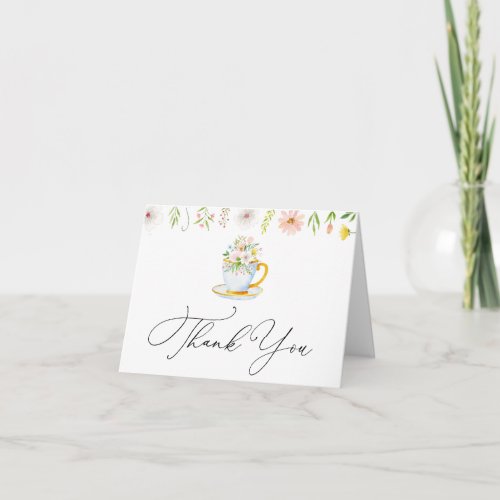 Tea Time Whimsical Wildflower Thank You  Note Card