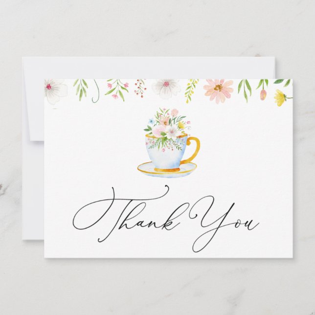 Tea Time Whimsical Wildflower Thank You  Note Card (Front)