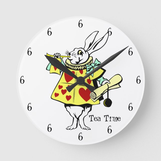 Tea Time White Rabbit Round Clock (Front)