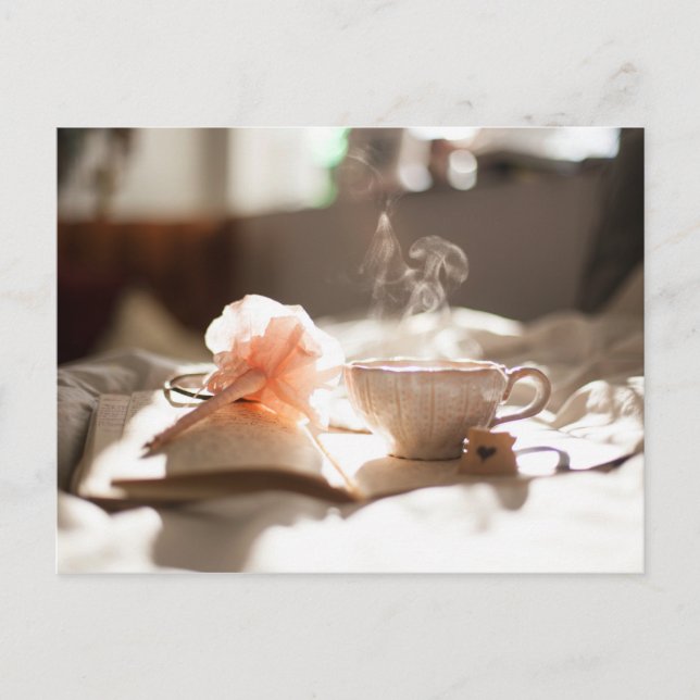 Tea Time with a good book in bed Postcard (Front)