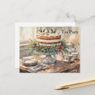 Tea Time with Cake Tea Party Holiday Postcard