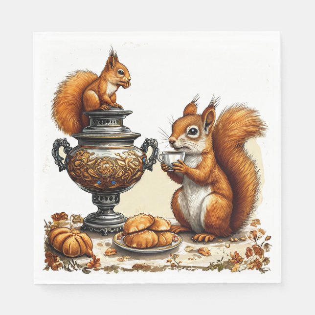 Tea time with squirrels napkins (Front)