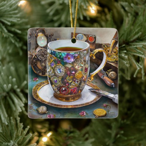 Tea Time With The Time Traveler Ceramic Ornament