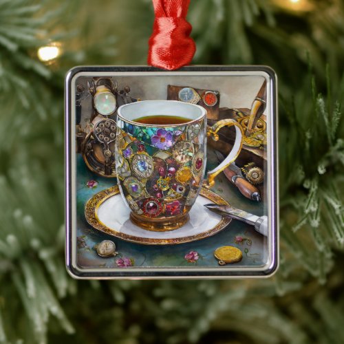 Tea Time With The Time Traveler Metal Ornament